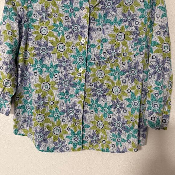 Alfred Dunner 100%Cotton Floral Textured Button Up Top Size 14 - Picture 3 of 14